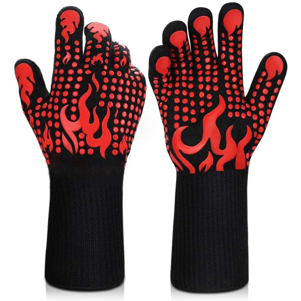 Heat Resistant Grilling Long Silicone Non-Slip Gloves Kitchen & Dining Red - DailySale