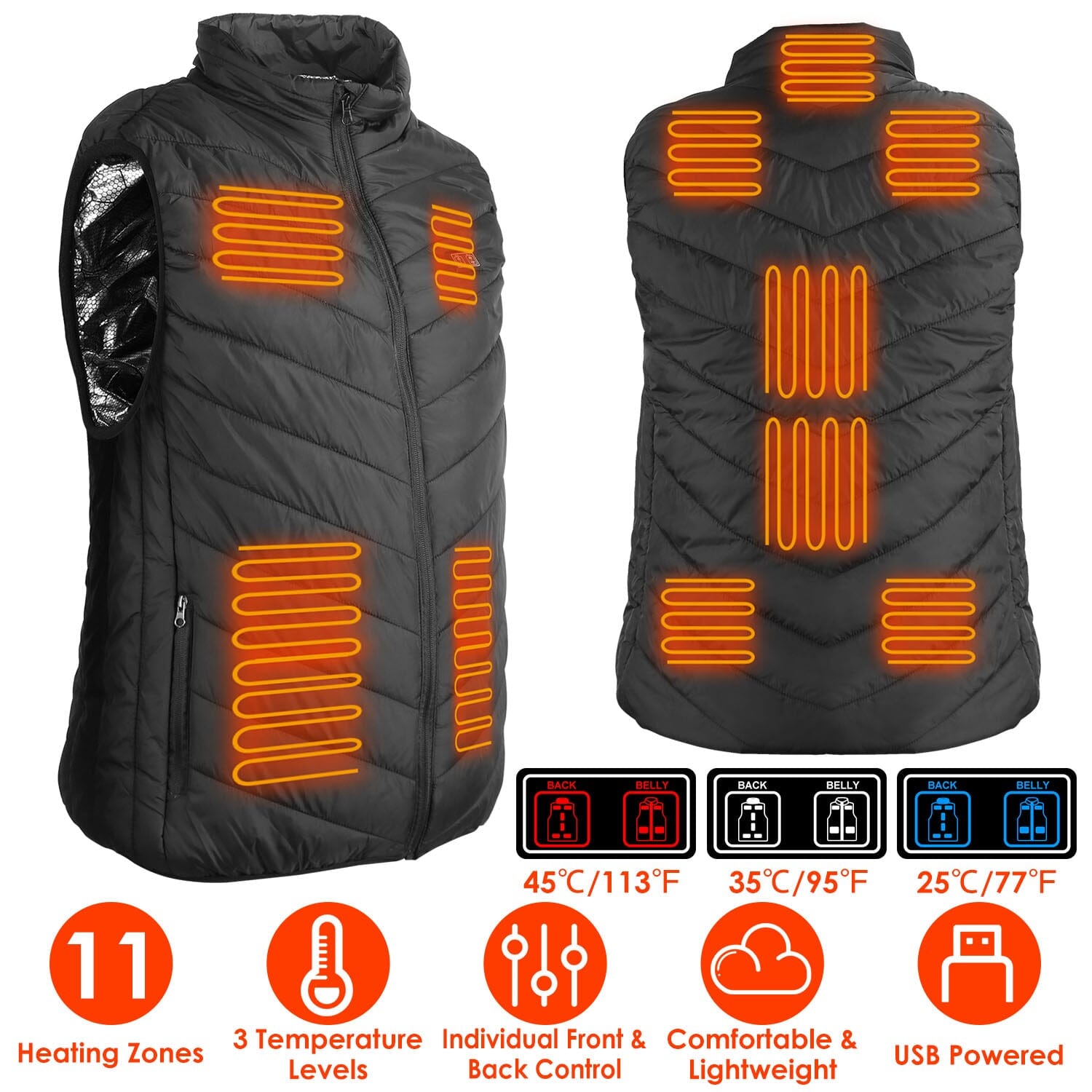 Heated Vest Electric USB Jacket with 3 Temperature Levels Sports & Outdoors - DailySale