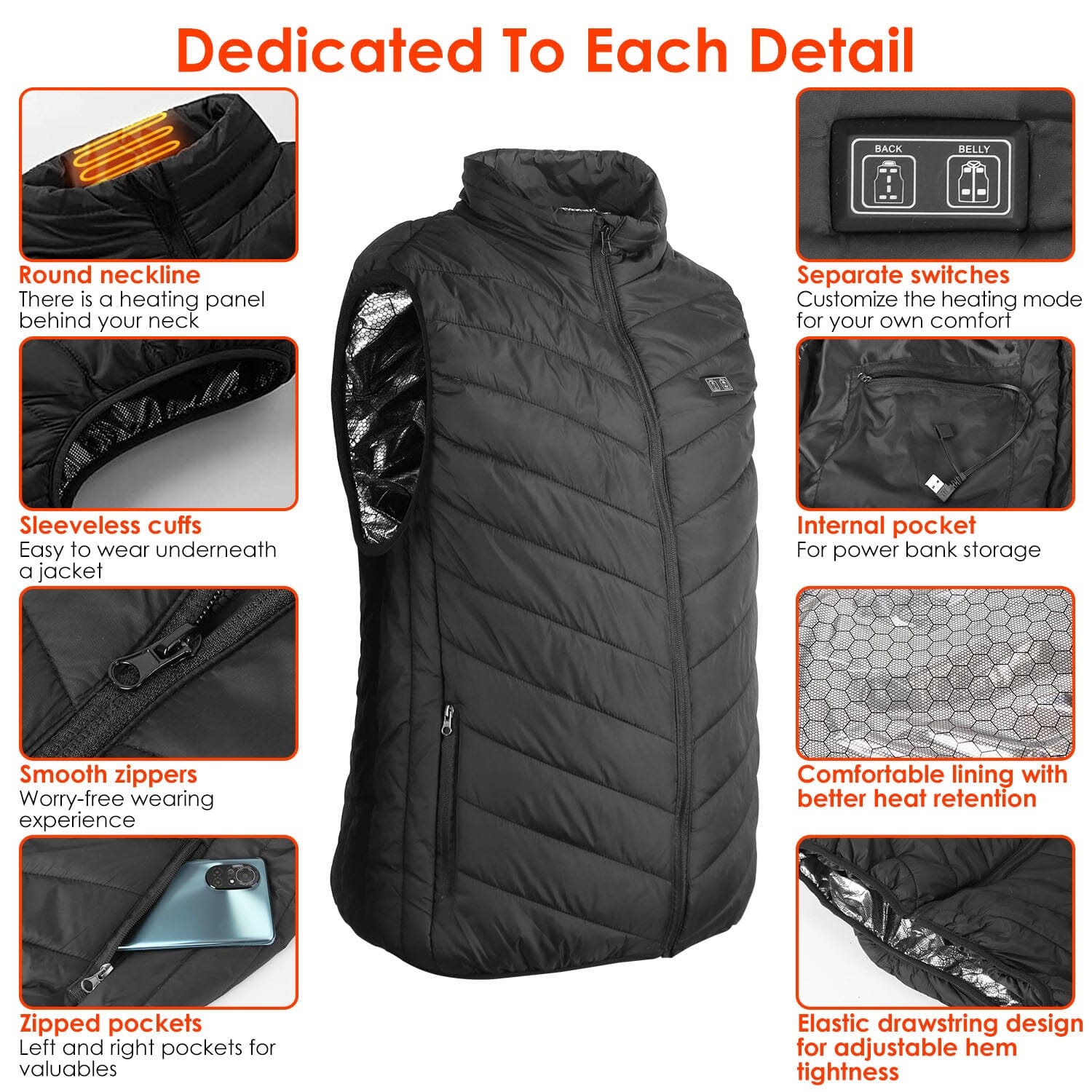 Heated Vest Electric USB Jacket with 3 Temperature Levels Sports & Outdoors - DailySale