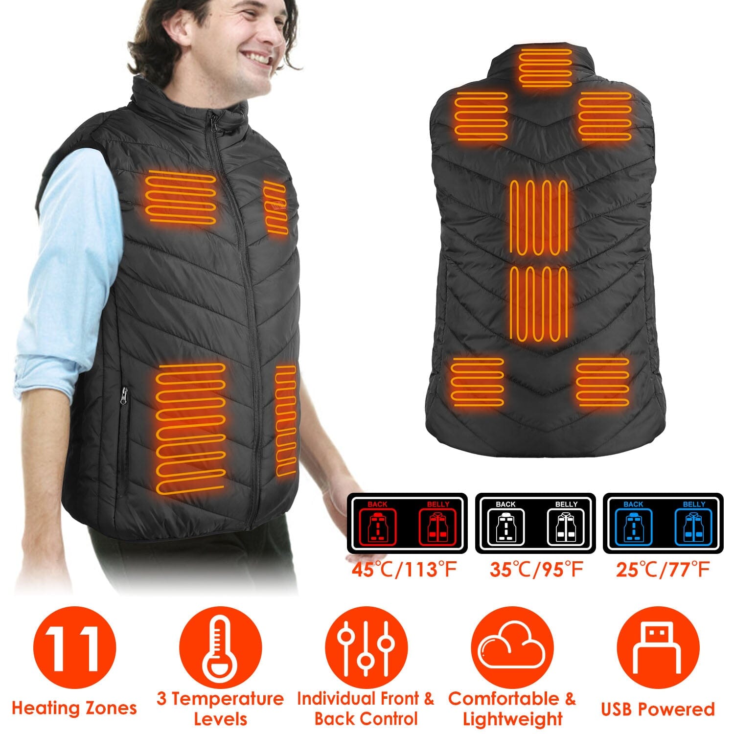 Heated Vest Electric USB Jacket with 3 Temperature Levels Sports & Outdoors - DailySale