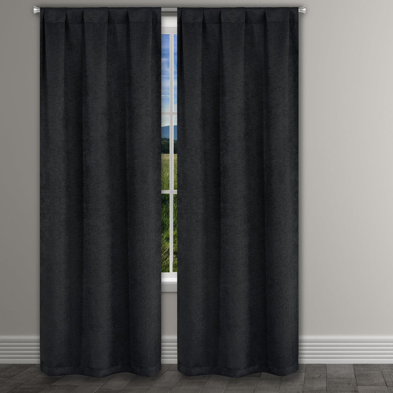 Heavy Suede Embossed Textured Blackout Thermal Window Curtain Pair Panel Furniture & Decor Black - DailySale