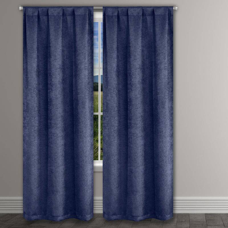Heavy Suede Embossed Textured Blackout Thermal Window Curtain Pair Panel Furniture & Decor Navy - DailySale