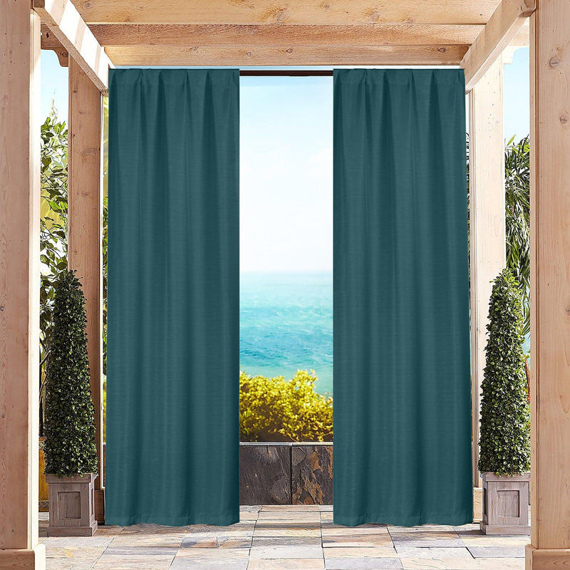 Heavy-Textured Indoor-Outdoor Blackout Curtains Pair Panel Lighting & Decor Teal - DailySale