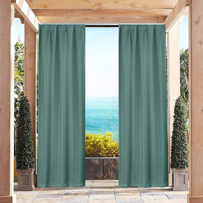 Heavy-Textured Indoor-Outdoor Blackout Curtains Pair Panel Lighting & Decor Turquoise - DailySale
