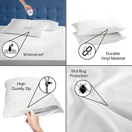 Heavyweight Zippered Waterproof Bed Bug Vinyl Pillow Covers Bedding - DailySale