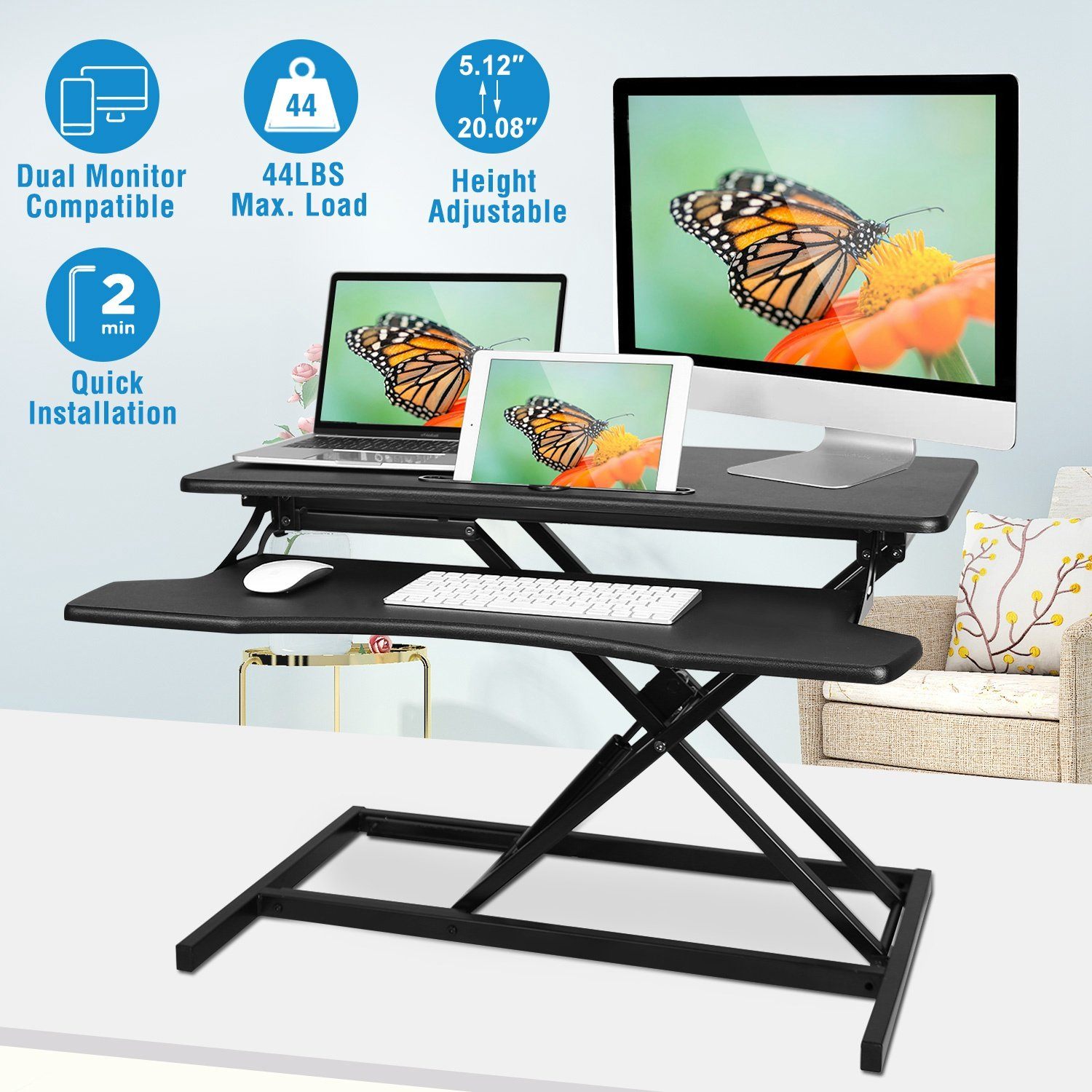 Height Adjustable Standing Desk Converter Workstation Computer Accessories - DailySale