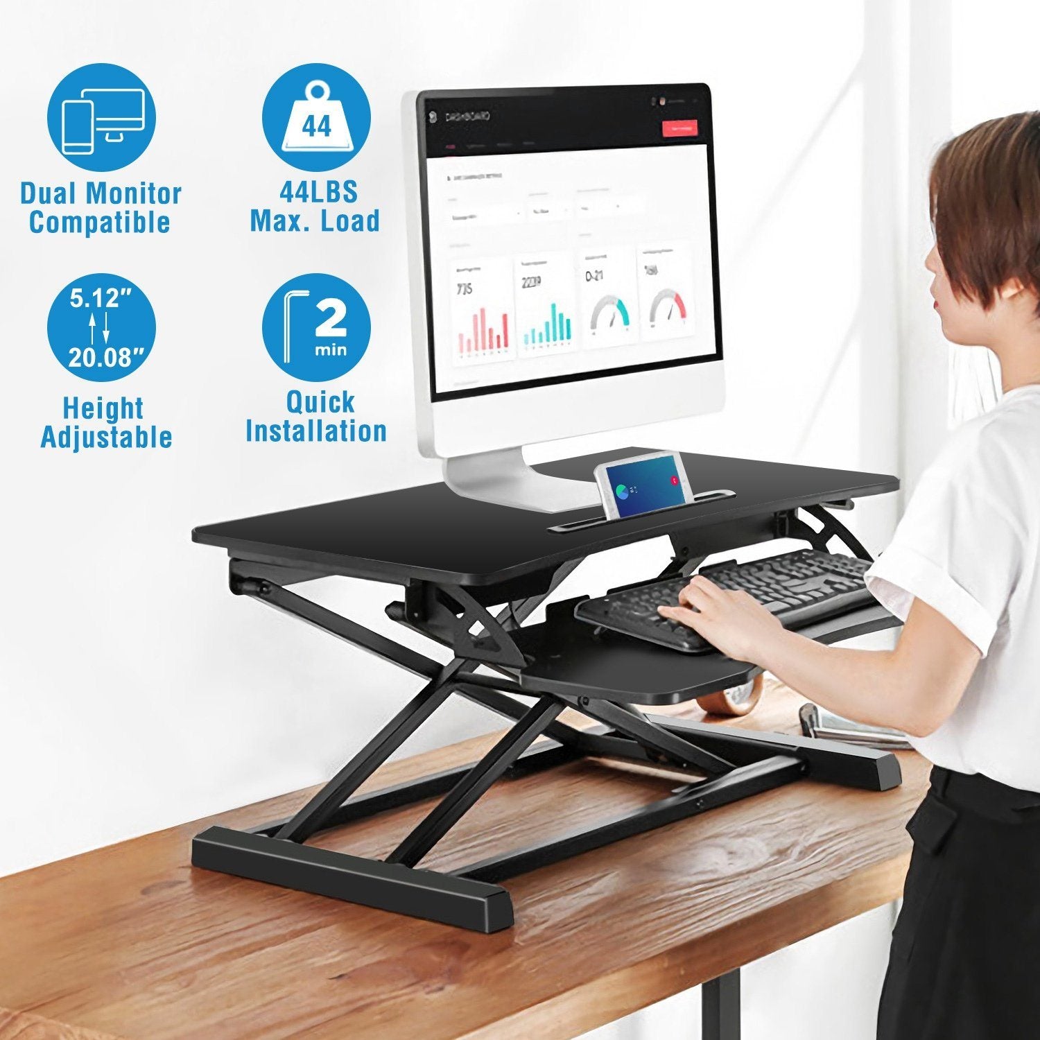 Height Adjustable Standing Desk Converter Workstation Computer Accessories - DailySale