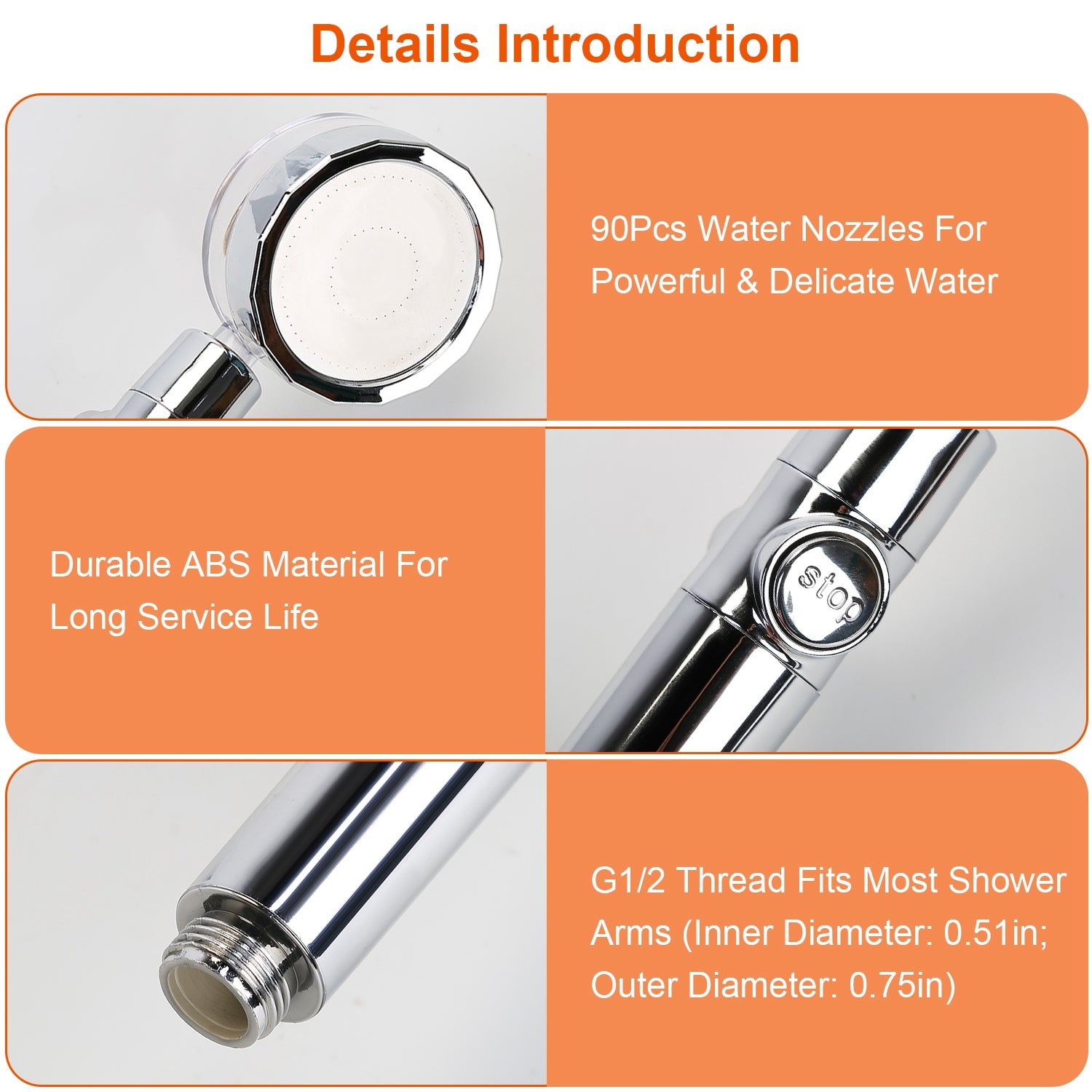 High Pressure Shower Head 360° Rotating Water Saving Handheld Shower Head Bath - DailySale