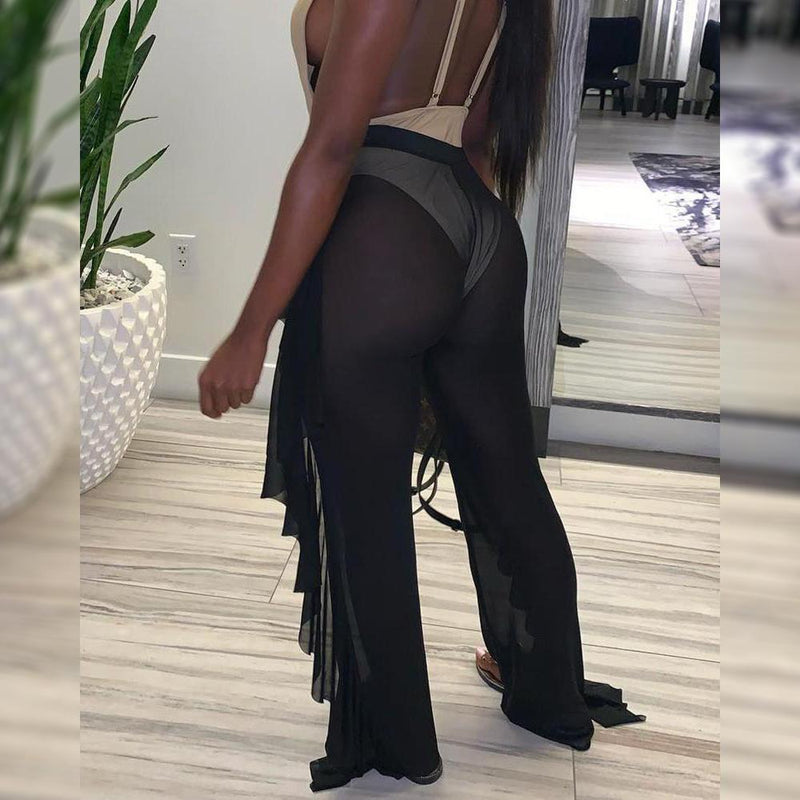 Fashion Sexy Sheer Mesh Ruffle Pants Swimsuit Bikini Bottom Cover Up Pant |  eBay