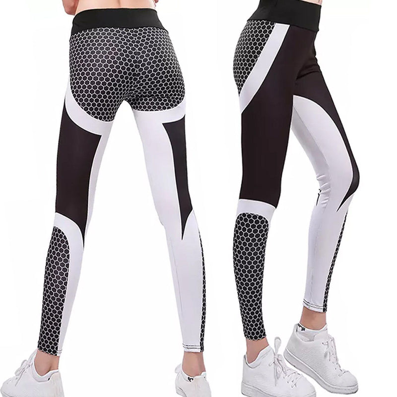 High-Waisted Honeycomb Design Ruched Workouts Fitness Yoga Gym Leggings Pants Women's Clothing S - DailySale