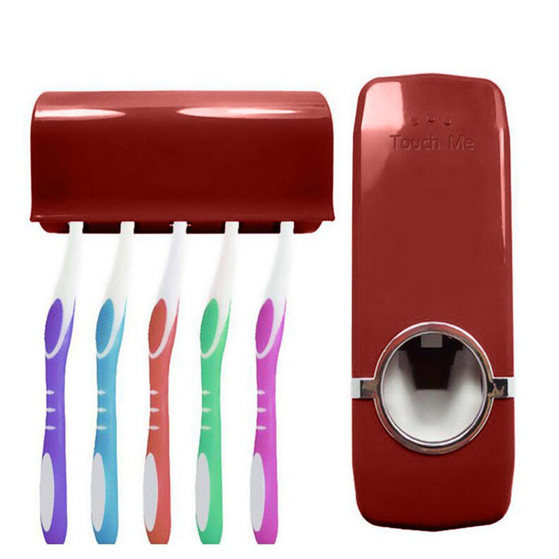 Home Automatic Toothpaste Dispenser + 5 Toothbrush Holder Set Beauty & Personal Care Red - DailySale