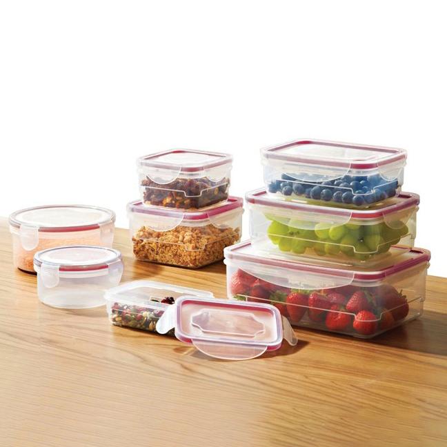 Home Plastic Food Storage Set with Locking Lid Kitchen Essentials 16-Piece Red - DailySale