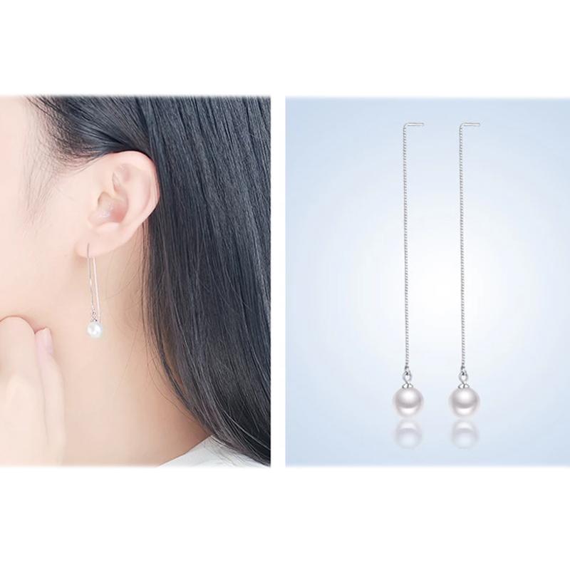 Hongye Big Natural Pearls Ear Line Super Long 925 Silver Drop Earrings Earrings - DailySale