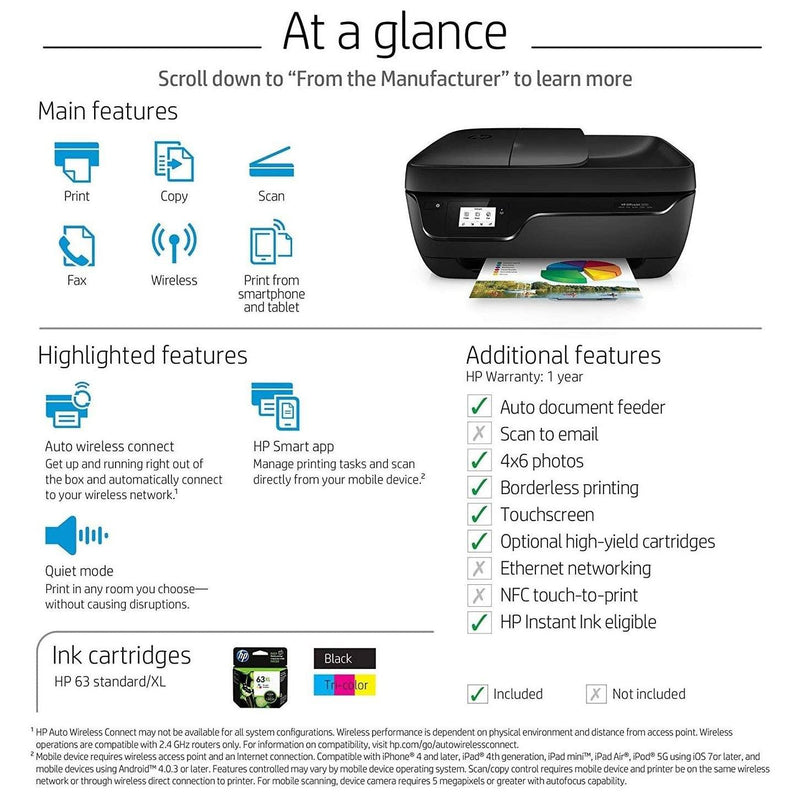 HP OfficeJet 3830 Wireless All-in-One Printer with Mobile Printing Computer Accessories - DailySale