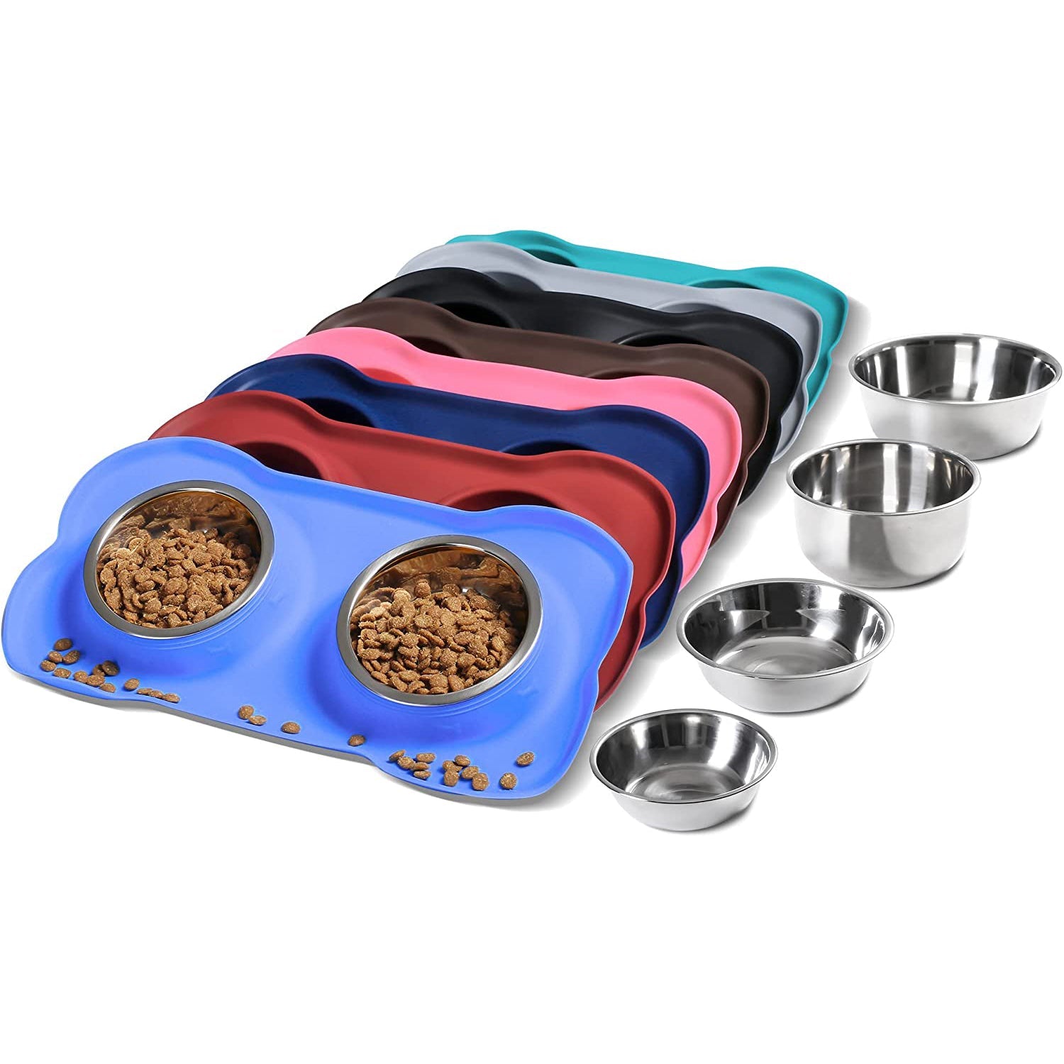 Hubulk 2 Stainless Steel Dog Bowl with No Spill Non-Skid Silicone Mat Pet Supplies - DailySale