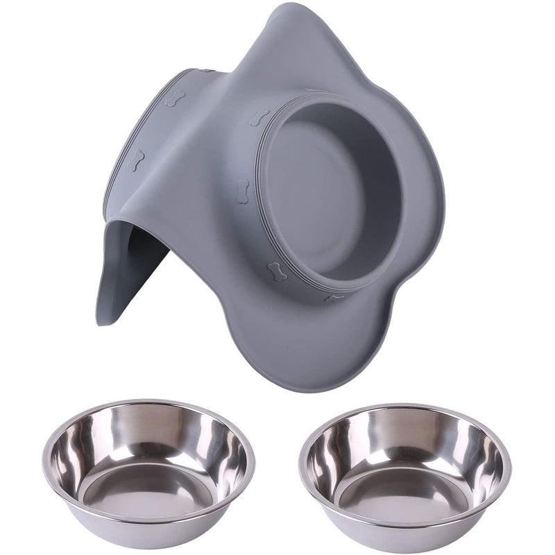 Hubulk 2 Stainless Steel Dog Bowl with No Spill Non-Skid Silicone Mat Pet Supplies Gray S - DailySale