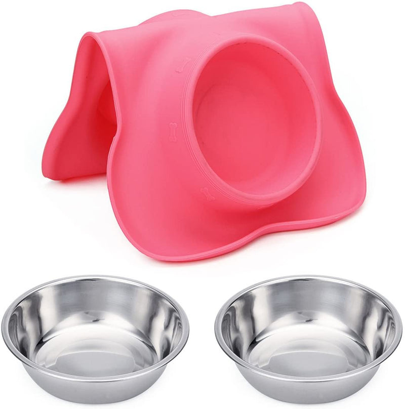 Hubulk 2 Stainless Steel Dog Bowl with No Spill Non-Skid Silicone Mat Pet Supplies Pink S - DailySale