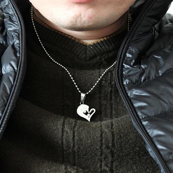 I Love You for Couple Iron Chain Black Heart Love Necklace Necklaces - DailySale