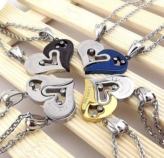 I Love You for Couple Iron Chain Black Heart Love Necklace Necklaces - DailySale