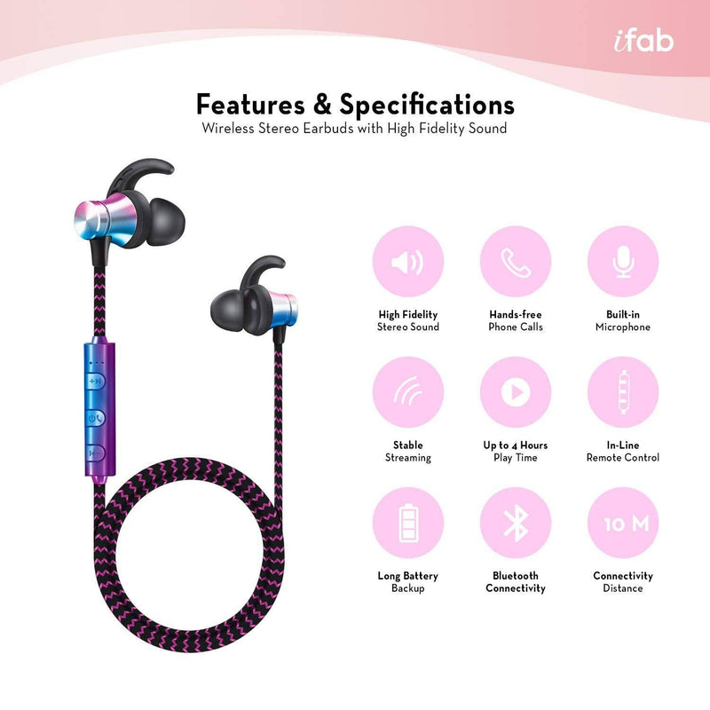 iFab Wireless Neckband Earbuds with Microphone and Control Buttons Headphones & Audio - DailySale