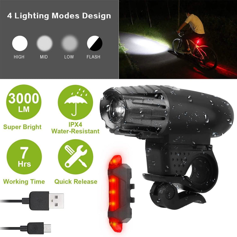 iMounTEK Bike Front Flashlight IPX4 Water-Resistant with Tail Warning/Safety LED Lamp Sports & Outdoors - DailySale