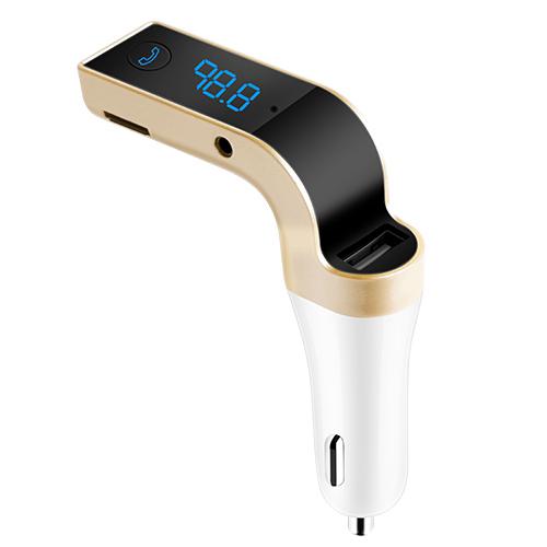 Top right angled view of iMounTEK Wireless Bluetooth FM Transmitter LCD Car Kit over a white background