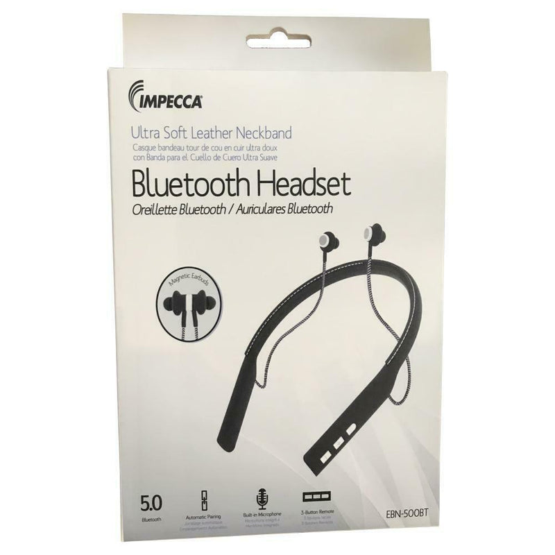IMPECCA EBN-500BT Bluetooth Leather Neckband Stereo Earphone Headphones & Audio - DailySale