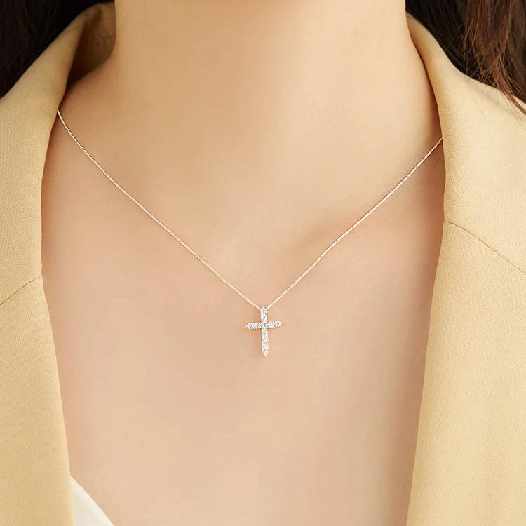 INALIS - 925 Sterling Silver Classic Cross Cubic Zirconia Necklace Necklaces - DailySale