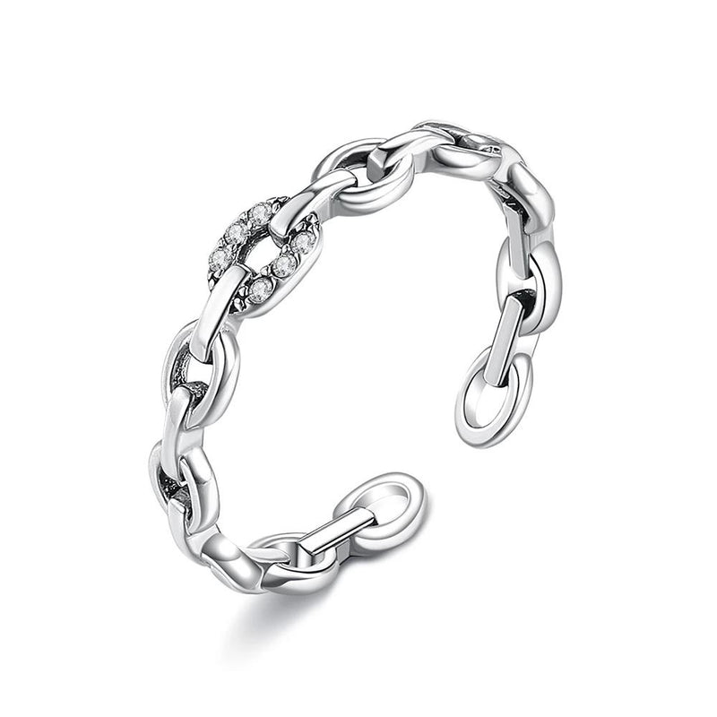 INALIS 925 Sterling Silver Opening Geometric Chain Ring for Women Rings - DailySale