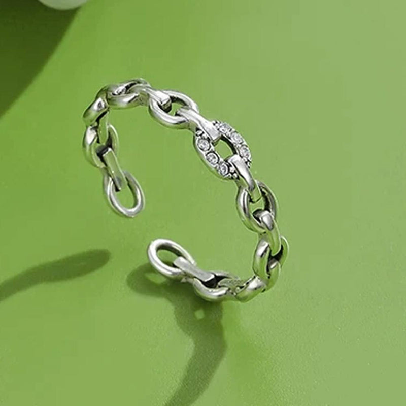 INALIS 925 Sterling Silver Opening Geometric Chain Ring for Women Rings - DailySale