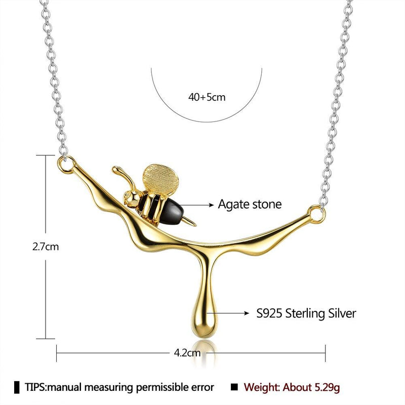 INALIS 925 Sterling Silver Pendant Cute Bee Agate Stone Luxurious Necklace Necklaces - DailySale