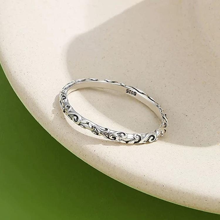 INALIS 925 Sterling Silver Ring for Women and Men Engraved Pattern Anniversary Rings Rings - DailySale