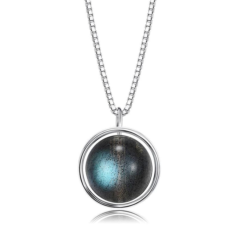 INALIS - 925 Sterling Silver Round Pendant Black Moonstone Necklace Necklaces - DailySale