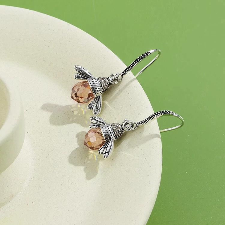 INALIS Bee Shaped 925 Sterling Silver Cubic Zirconia And Austria Crystal Earring Earrings - DailySale
