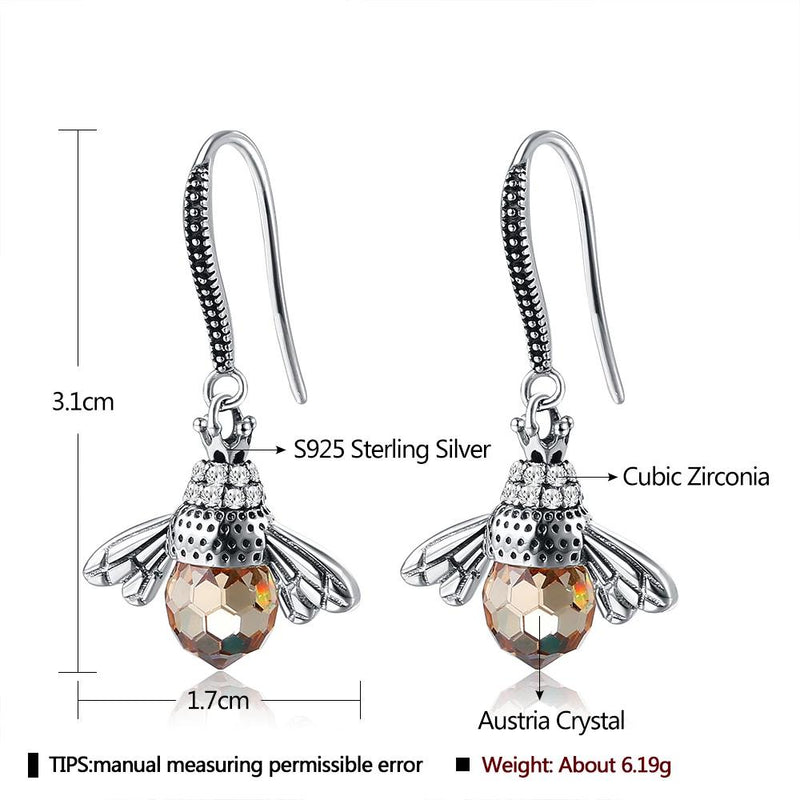 INALIS Bee Shaped 925 Sterling Silver Cubic Zirconia And Austria Crystal Earring Earrings - DailySale
