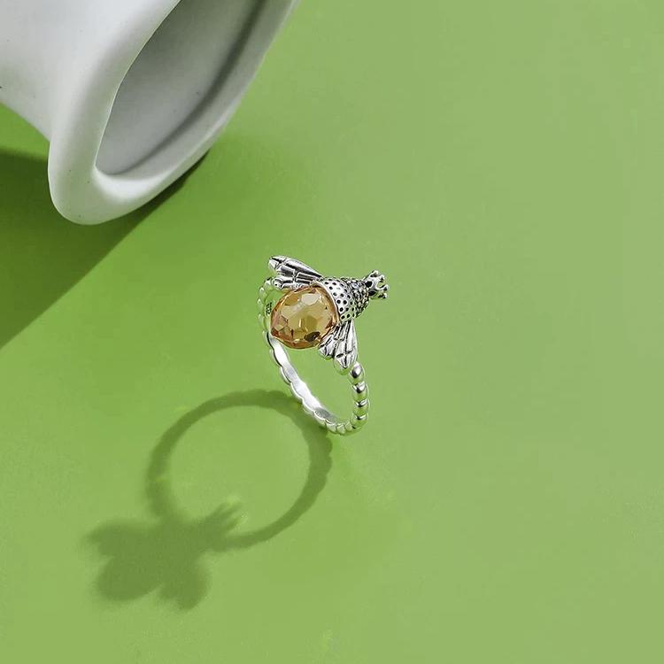 INALIS Sterling Silver Austria Crystal Rings Creative Bee Design Rings - DailySale