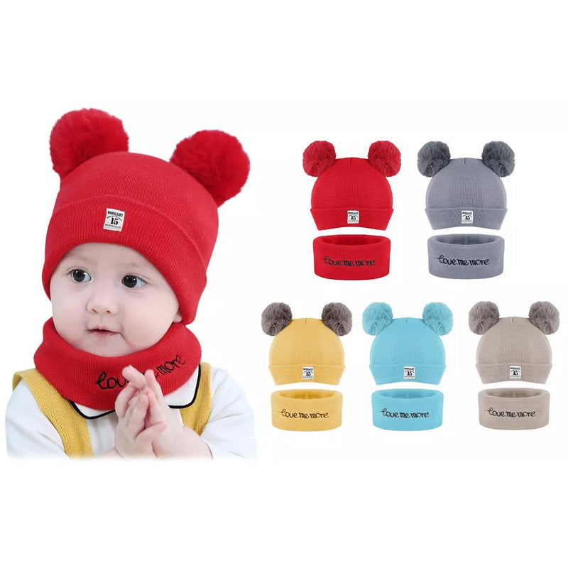 Infant Baby Winter Warm Knit Bobble Beanie Hat with Scarf Set Baby - DailySale
