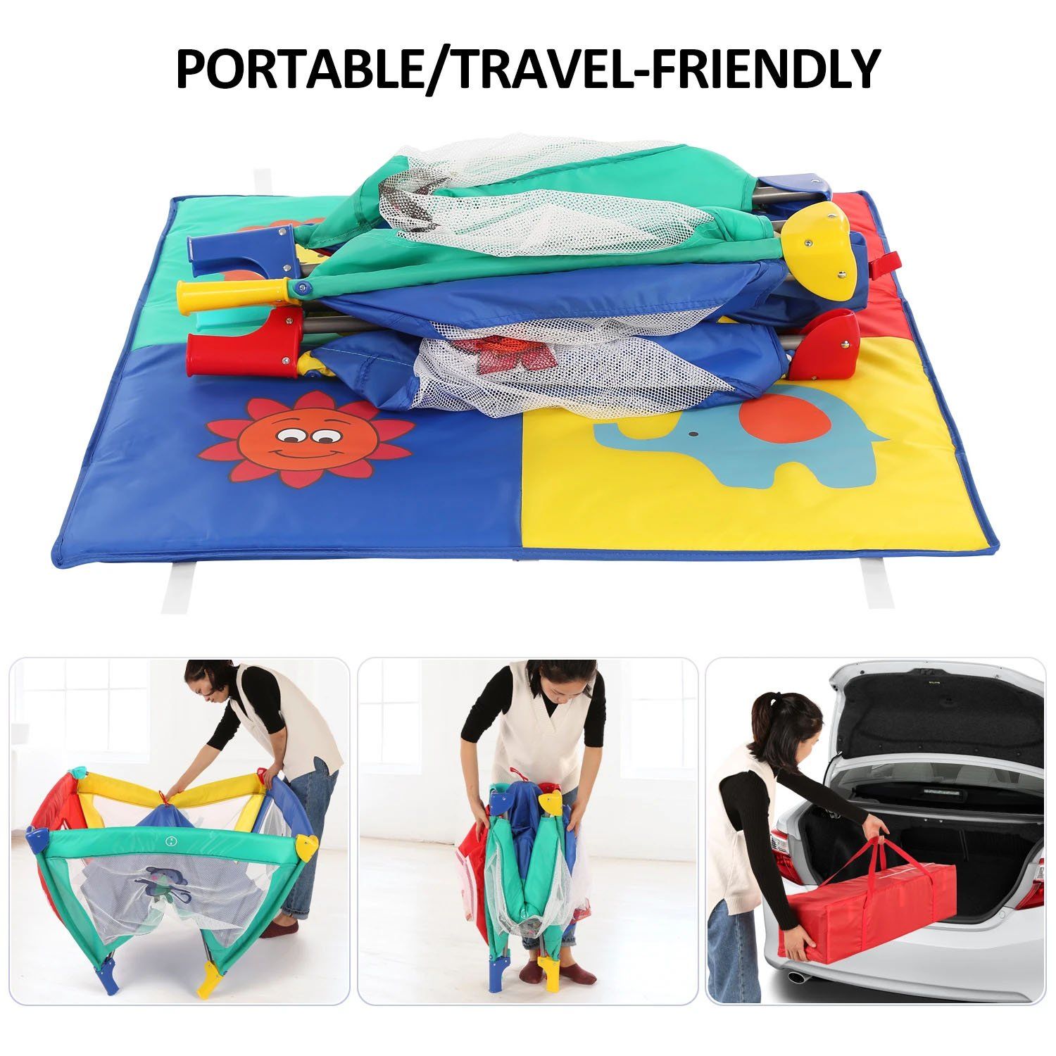 Infant Toddler Foldable Playpen Playard Mattress Safety Rail Fence Baby - DailySale