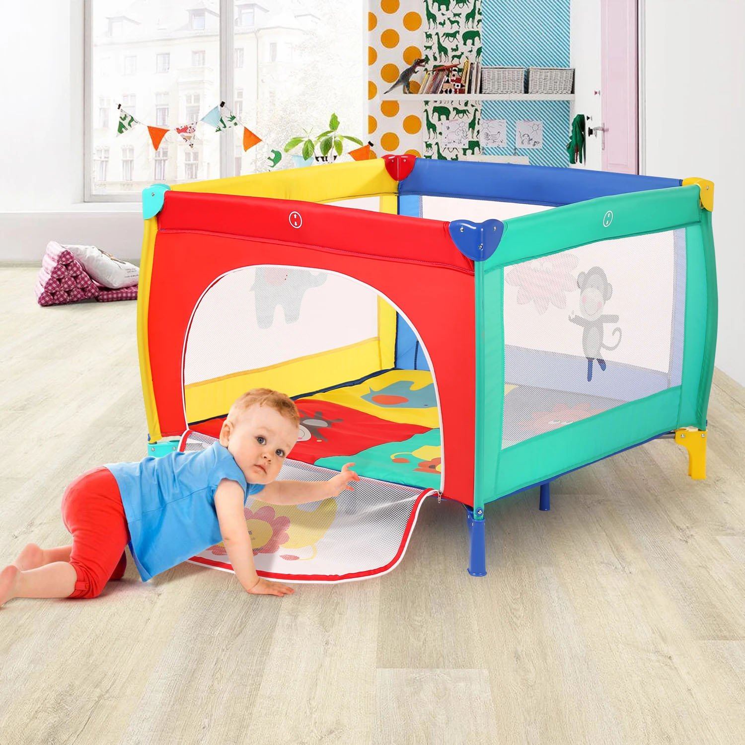 Infant Toddler Foldable Playpen Playard Mattress Safety Rail Fence Baby - DailySale