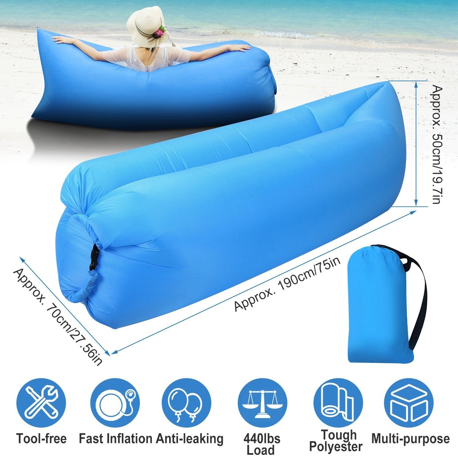 Inflatable Lounger Air Sofa Lazy Bed Sofa Sports & Outdoors - DailySale