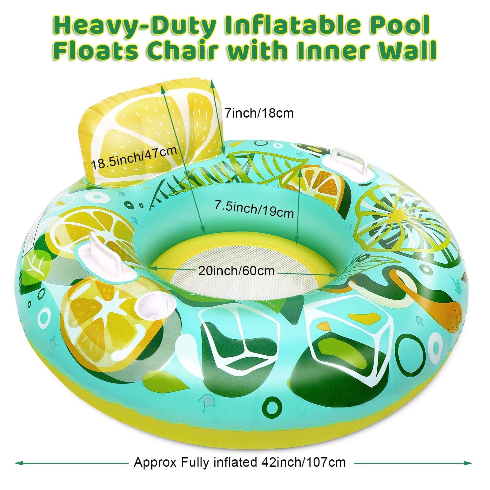 Inflatable Lounger Pool Float with Rubber Handle and Drink Holder Sports & Outdoors - DailySale