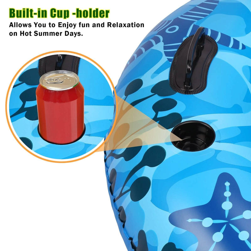 Inflatable Lounger Pool Float with Rubber Handle and Drink Holder Sports & Outdoors - DailySale