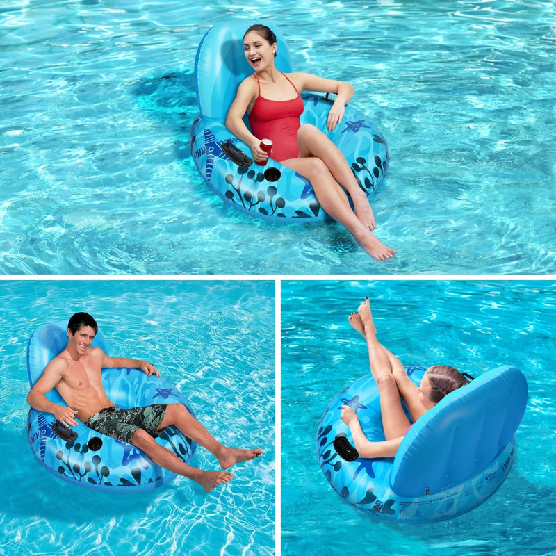 Inflatable Lounger Pool Float with Rubber Handle and Drink Holder Sports & Outdoors - DailySale