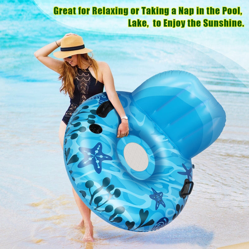 Inflatable Lounger Pool Float with Rubber Handle and Drink Holder Sports & Outdoors - DailySale