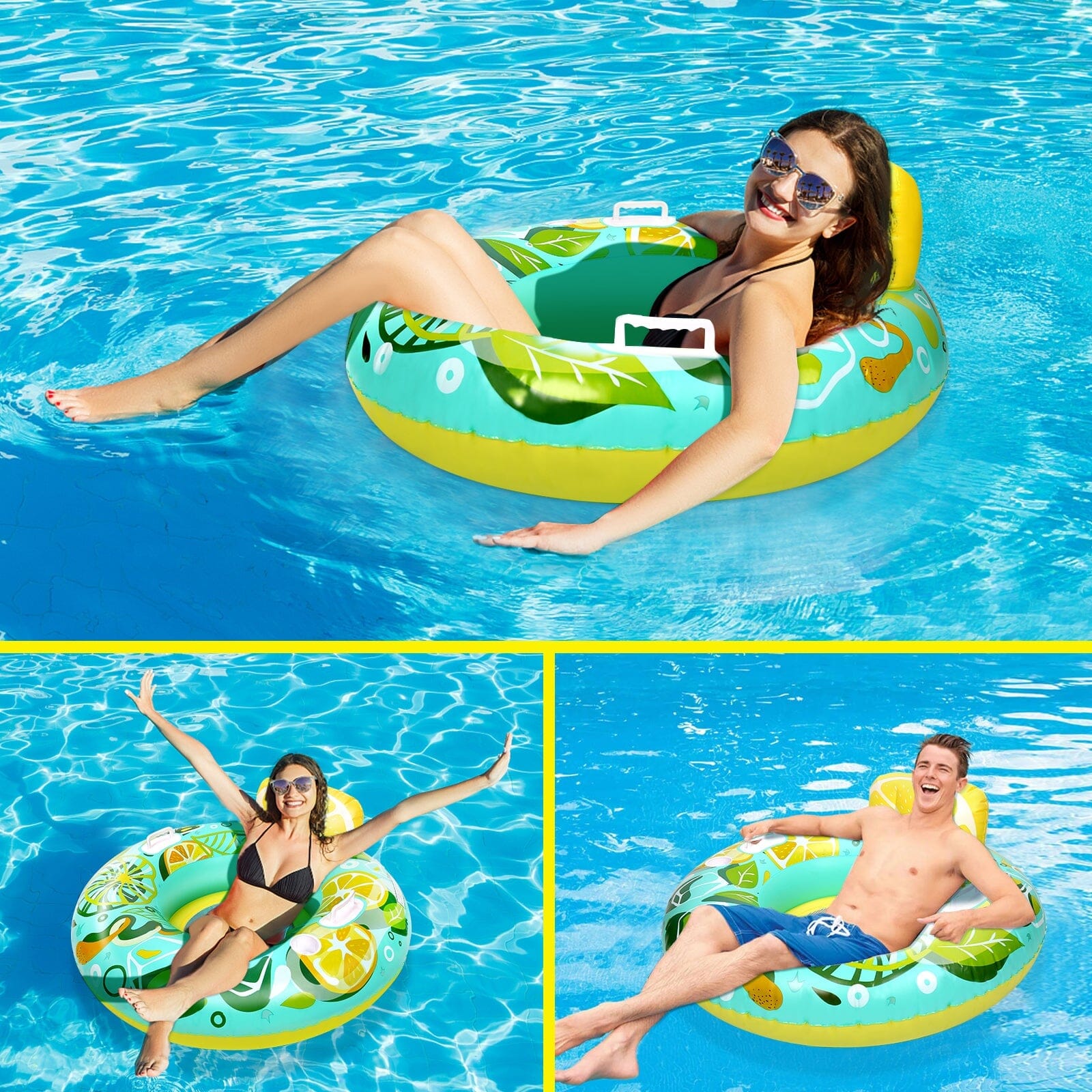 Inflatable Lounger Pool Float with Rubber Handle and Drink Holder Sports & Outdoors - DailySale