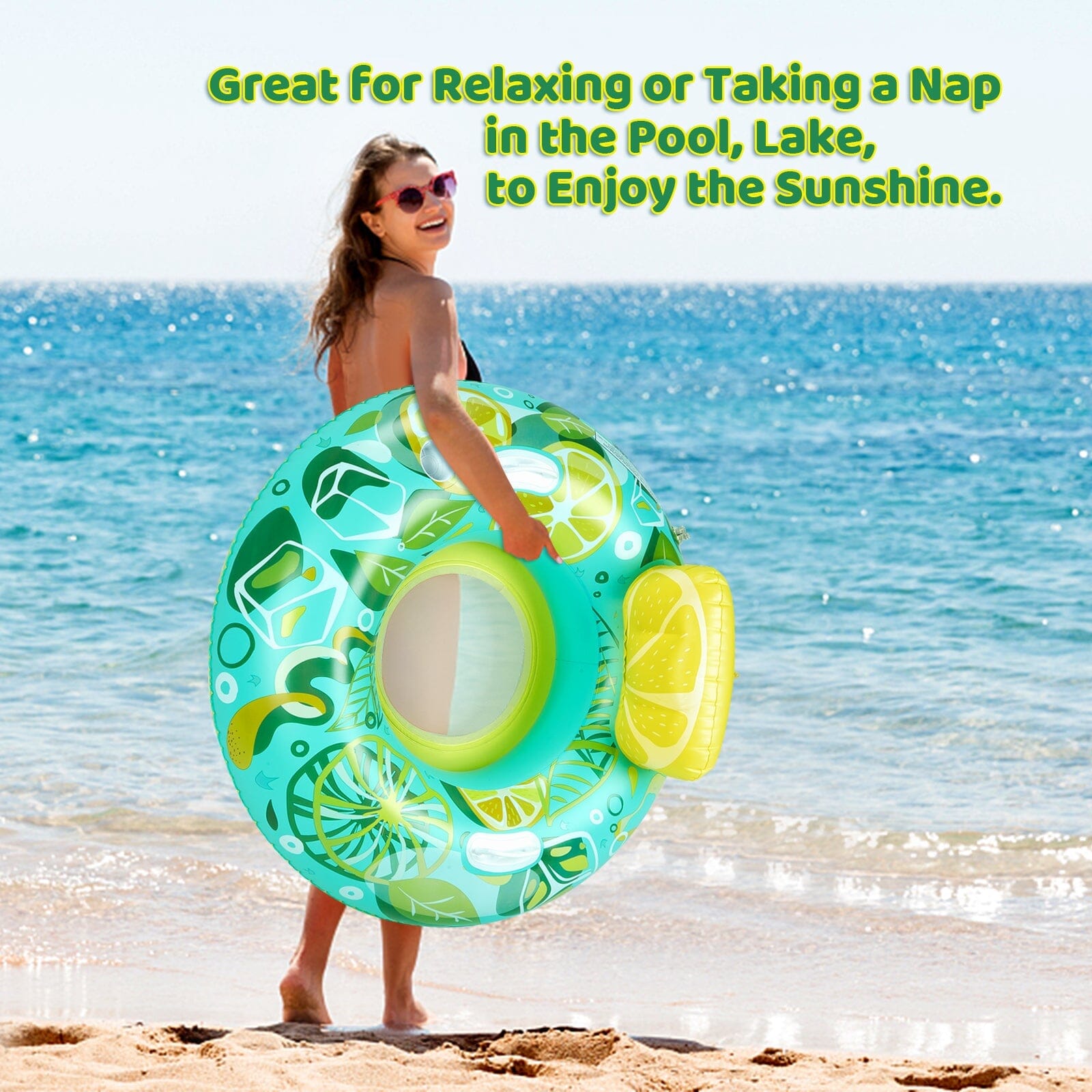 Inflatable Lounger Pool Float with Rubber Handle and Drink Holder Sports & Outdoors - DailySale