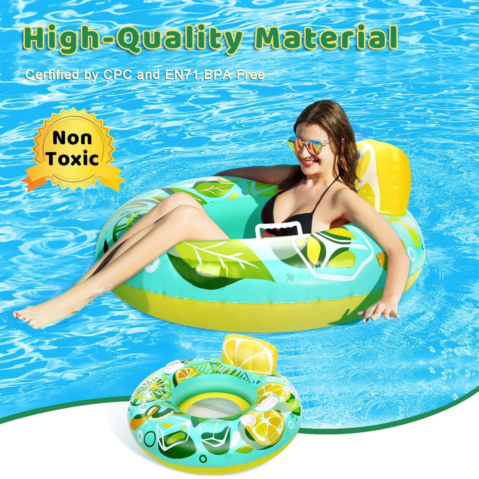 Inflatable Lounger Pool Float with Rubber Handle and Drink Holder Sports & Outdoors - DailySale