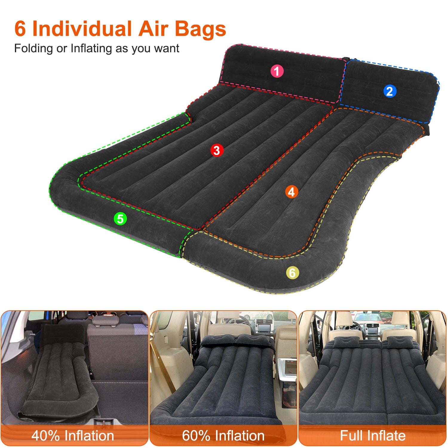 Inflatable SUV Air Mattress Thickened Camping Bed Cushion with Pillow Automotive - DailySale