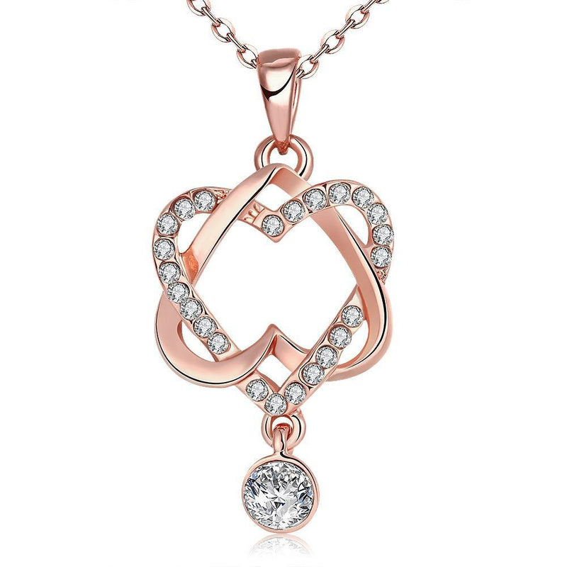Intertwined Duo Hearts Swarovski Elements Necklace in 14K Gold Necklaces - DailySale
