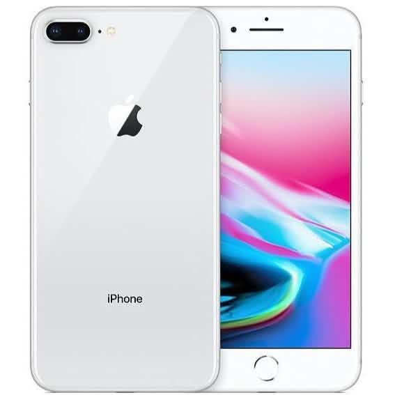 Front and back view of a silver Apple iPhone 8 Plus - Fully Unlocked (Refurbished)